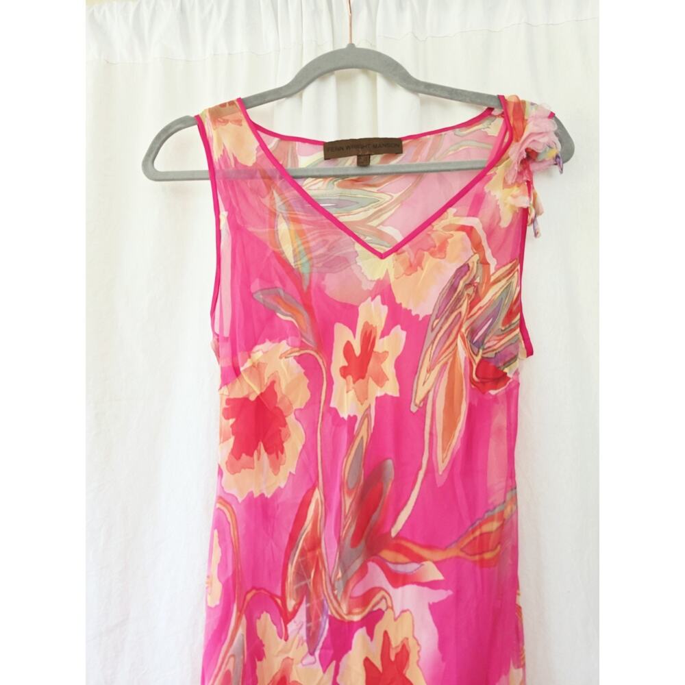 Y2K Fenn Wright Manson Dress Sz 8 Silk Pink Overlay Flutter Fairy Whimsy Vtg - Picture 3 of 11
